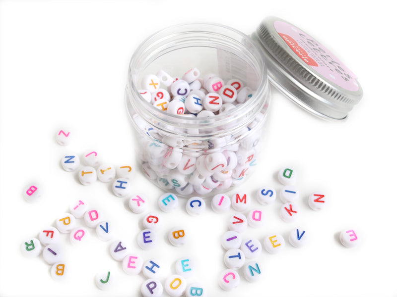 Lot De 1000 Perles Acryliques Pour Bijoux - Lettres, Cœurs, Sourires 7x4 Mm