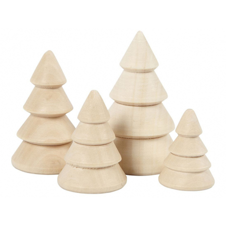 Acheter Lot de 4 sapins de Noël en bois - Hauteur 3,3 + 4,3 + 5,3 cm - 6,49 € en ligne sur La Petite Epicerie - Loisirs créatifs