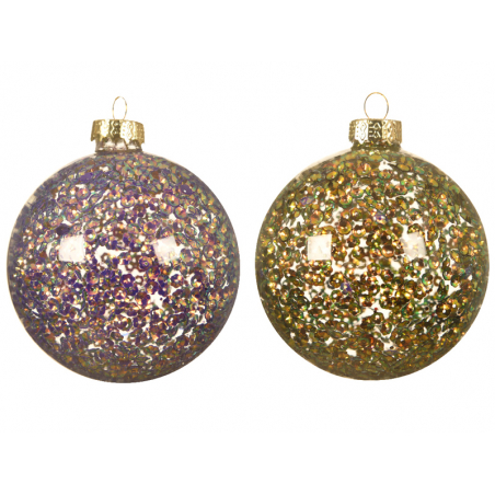 Acheter Boule de Noël en verre - Sequins reflets or et verts - 8 cm - 4,49 € en ligne sur La Petite Epicerie - Loisirs créatifs