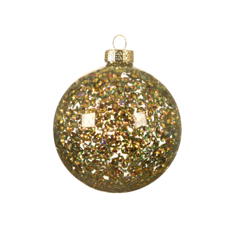 Acheter Boule de Noël en verre - Sequins reflets or et verts - 8 cm - 4,49 € en ligne sur La Petite Epicerie - Loisirs créatifs