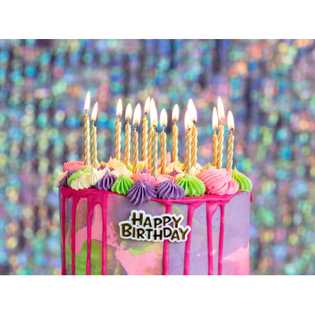 Set de 16 bougies spirales avec bouchon de gâteau 'Happy Birthday