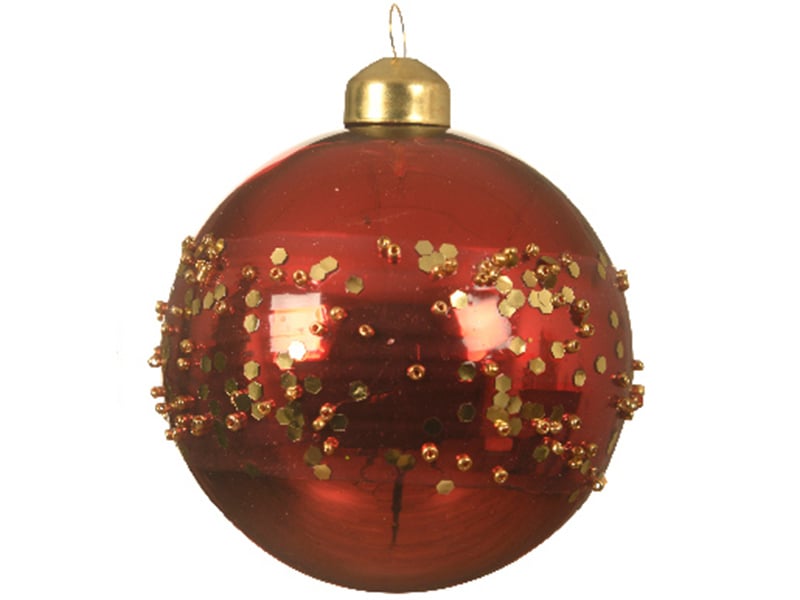 Boule de Noël en verre - perlée - rouge - 8 cm