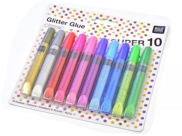 Commander lot 10 stylos glitter glue couleurs nacrées