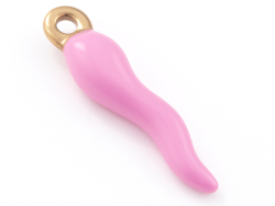 Breloque corne italienne en émail rose sur acier inoxydable 304 plaqué or