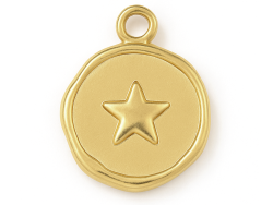 Pendentif rond plat avec étoile en acier inoxydable 304 plaqué or 18K