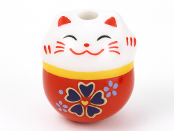 Perle en porcelaine Maneki Neko rouge – 13 × 14 mm