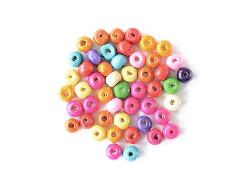 Acheter 50 perles rondes multicolores en bois vernis - 8 mm - 0,89 € en ligne sur La Petite Epicerie - Loisirs créatifs