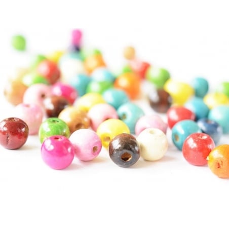 Acheter 50 perles rondes multicolores en bois vernis - 14 mm - 2,59 € en ligne sur La Petite Epicerie - Loisirs créatifs