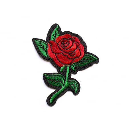 Ecusson brodé thermocollant rose rouge fleur Amour embroidered red flower 8 cm 
