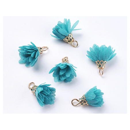 Acheter Pendentif fleur pompon en organza - bleu canard - 0,49 € en ligne sur La Petite Epicerie - Loisirs créatifs