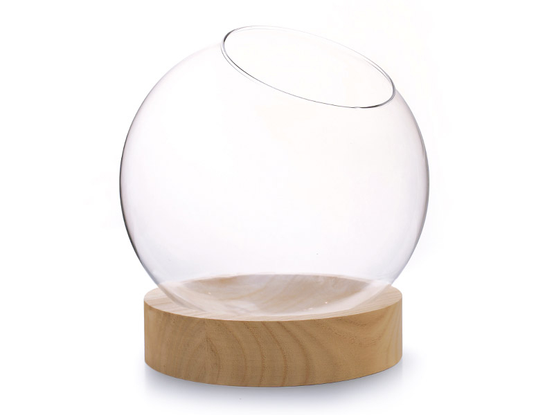 Acheter Vase en verre avec support en bois - boule de 13 cm - 9,99 € en ligne sur La Petite Epicerie - Loisirs créatifs