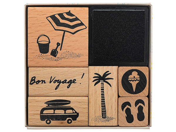 Acheter Kit de 6 tampons + 1 encreur noir - Bon voyage - 8,49 € en ligne sur La Petite Epicerie - Loisirs créatifs