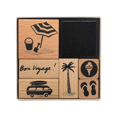 Acheter Kit de 6 tampons + 1 encreur noir - Bon voyage - 8,49 € en ligne sur La Petite Epicerie - Loisirs créatifs
