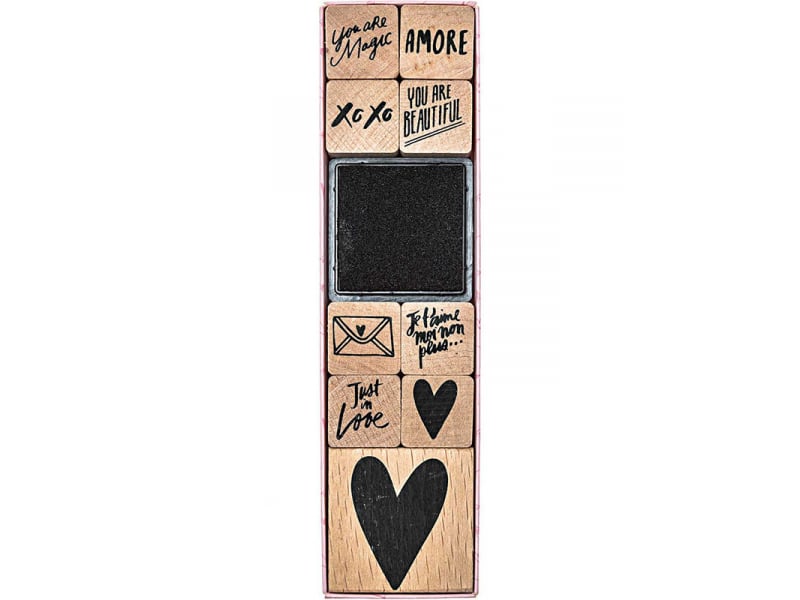 Acheter Kit de 9 tampons + 1 encreur noir - Messages d'amour - 9,29 € en ligne sur La Petite Epicerie - Loisirs créatifs