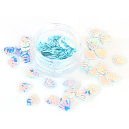 Acheter Petit pot de paillettes en forme de coquillages bleus irisés - 1,99 € en ligne sur La Petite Epicerie - Loisirs créatifs