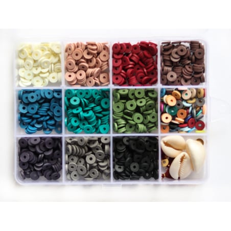Acheter Boite de 11 couleurs naturelles de perles heishi 6 mm + accessoires - 12,99 € en ligne sur La Petite Epicerie - Loisi...