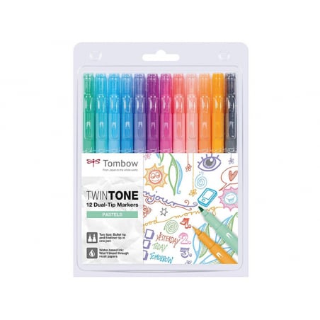 Acheter Set de 12 feutres Tombow double pointe TwinTone - Pastel - 20,09 € en ligne sur La Petite Epicerie - Loisirs créatifs