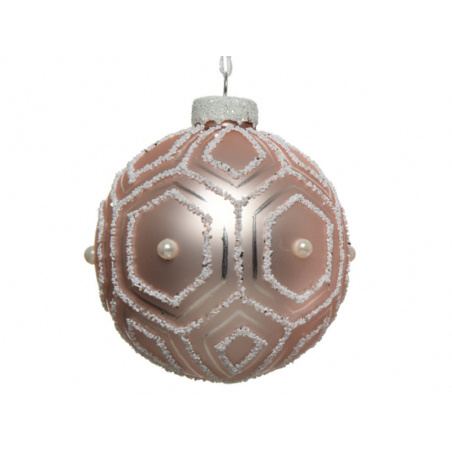 Acheter Boule de Noël en verre rose poudré - décor hexagones - 8 cm - 2,99 € en ligne sur La Petite Epicerie - Loisirs créatifs