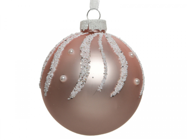 Acheter Boule de Noël en verre rose poudré - décor graphique - 8 cm - 2,99 € en ligne sur La Petite Epicerie - Loisirs créatifs