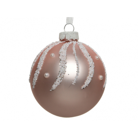 Acheter Boule de Noël en verre rose poudré - décor graphique - 8 cm - 2,99 € en ligne sur La Petite Epicerie - Loisirs créatifs