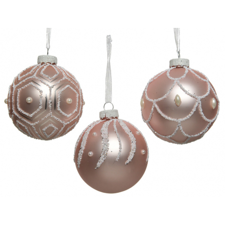 Acheter Boule de Noël en verre rose poudré - décor graphique - 8 cm - 2,99 € en ligne sur La Petite Epicerie - Loisirs créatifs