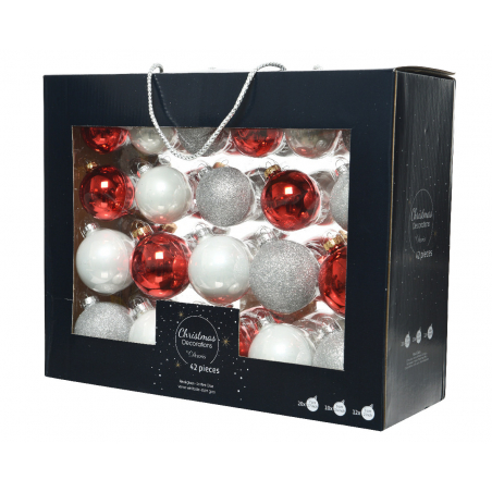 Acheter Coffret de 42 boules en verre et à paillettes - tons rouges et blancs - tailles assorties - 29,99 € en ligne sur La P...