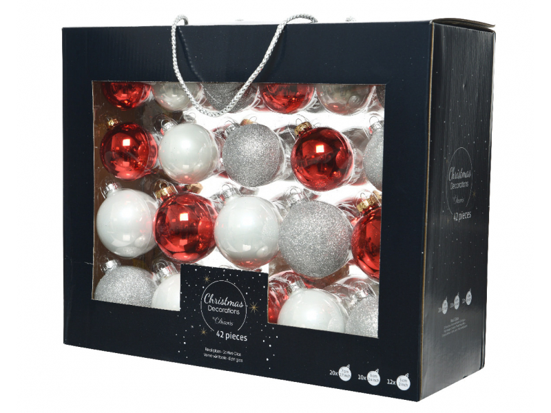 Acheter Coffret de 42 boules en verre et à paillettes - tons rouges et blancs - tailles assorties - 29,99 € en ligne sur La P...