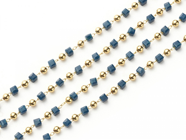 Acheter Chaîne perles carrées - bleu nuit - doré à l'or fin 18K x 20 cm - 2,39 € en ligne sur La Petite Epicerie - Loisirs cr...