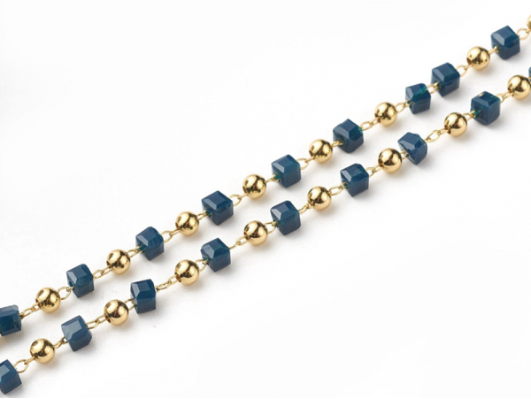 Acheter Chaîne perles carrées - bleu nuit - doré à l'or fin 18K x 20 cm - 2,39 € en ligne sur La Petite Epicerie - Loisirs cr...