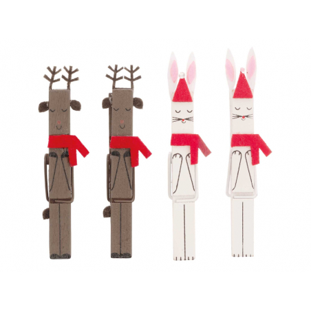 Acheter 4 pinces en bois - petits rennes et lapins - 3,69 € en ligne sur La Petite Epicerie - Loisirs créatifs