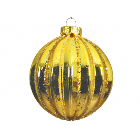 Acheter Boule de Noël dorée avec lignes paillettées - 8 cm - 2,99 € en ligne sur La Petite Epicerie - Loisirs créatifs