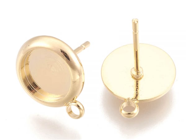 Acheter Paire de boucles d'oreilles pour cabochons ronds - doré à l'or fin 18k - 8 mm - 2,89 € en ligne sur La Petite Epiceri...