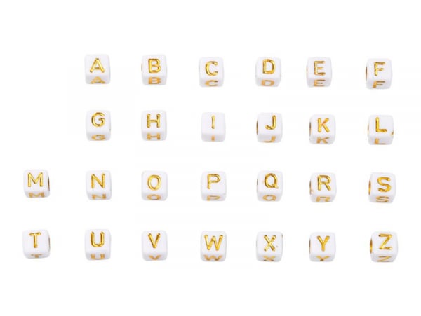 Acheter Boite de 934 perles carrées en plastique - lettres alphabet - dorées et blanches - 15,99 € en ligne sur La Petite Epi...
