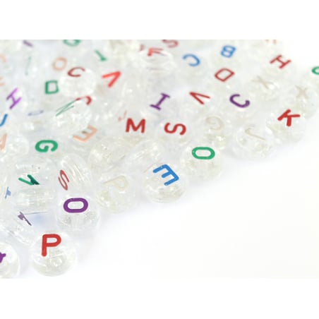 Acheter 200 grosses perles rondes en plastique transparent à paillettes argentées - lettres alphabet - multicolore - 7,99 € e...