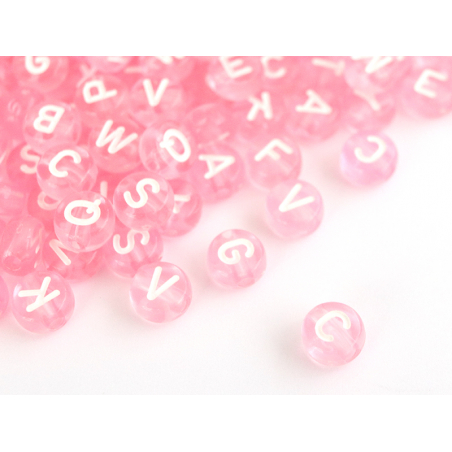 Acheter 200 perles rondes en plastique transparent - lettres alphabet - rose pâle - 7 mm - 3,49 € en ligne sur La Petite Epic...