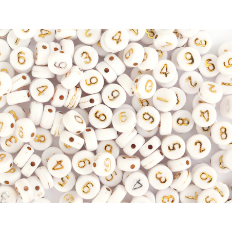 Acheter 200 perles rondes en plastique - chiffres - blanches et dorées - 2,49 € en ligne sur La Petite Epicerie - Loisirs cré...
