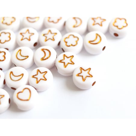 Acheter 20 perles rondes en plastique - mix fleurs, étoiles et cœur - doré et blanc - 0,99 € en ligne sur La Petite Epicerie ...