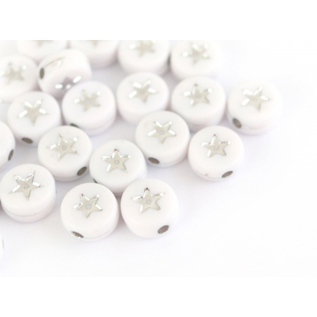Acheter 20 perles rondes en plastique - étoiles - argenté et blanc - 0,99 € en ligne sur La Petite Epicerie - Loisirs créatifs