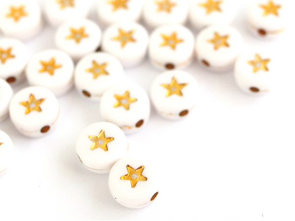 Acheter 20 perles rondes en plastique - étoiles - doré et blanc - 0,99 € en ligne sur La Petite Epicerie - Loisirs créatifs