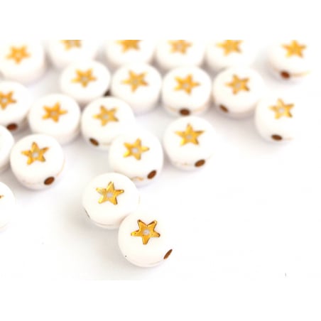 Acheter 20 perles rondes en plastique - étoiles - doré et blanc - 0,99 € en ligne sur La Petite Epicerie - Loisirs créatifs