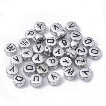 Acheter 200 perles rondes en plastique - lettres alphabet - argenté et noir - 4,49 € en ligne sur La Petite Epicerie - Loisir...