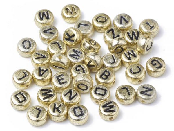Acheter 200 perles rondes en plastique - lettres alphabet - doré et noir - 4,49 € en ligne sur La Petite Epicerie - Loisirs c...
