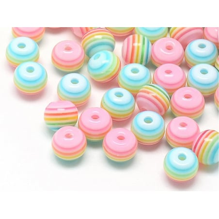 Acheter 50 perles en résine à rayures pastelles - 8 mm - 4,99 € en ligne sur La Petite Epicerie - Loisirs créatifs