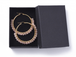 Acheter Paire de boucles d'oreilles créoles avec petites perles en quartz rose naturel - acier inoxydable doré - 50 mm - 13,9...