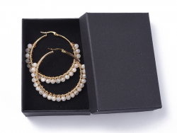 Acheter Paire de boucles d'oreilles créoles avec petites perles en pierre de lune - acier inoxydable doré - 50 mm - 13,99 € e...