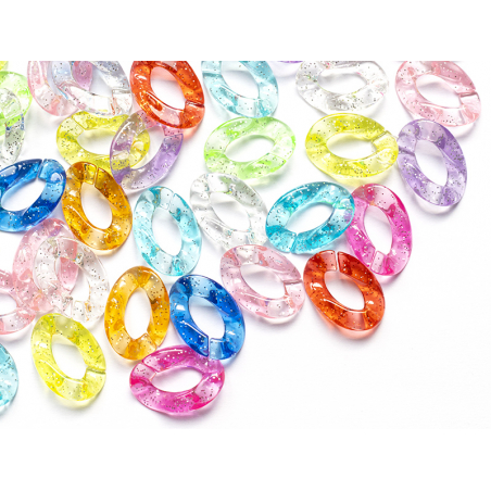 Acheter 50 grands maillons en plastique 30 x 21 mm - à connecter pour création de chaîne - multicolore pailleté - 9,99 € en l...