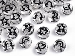 Acheter 20 perles rondes en plastique - mix fleurs, étoiles et cœur - transparent et noir - 7 mm - 0,99 € en ligne sur La Pet...