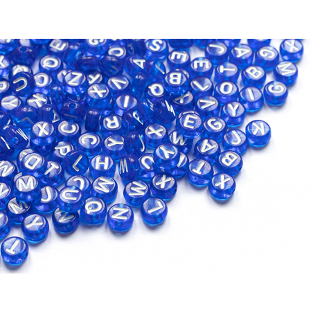 Acheter 200 perles rondes en plastique - lettres alphabet - bleu roi transparent - 7 mm - 3,99 € en ligne sur La Petite Epice...