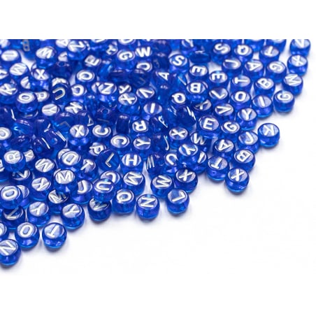 Acheter 200 perles rondes en plastique - lettres alphabet - bleu roi transparent - 7 mm - 3,99 € en ligne sur La Petite Epice...