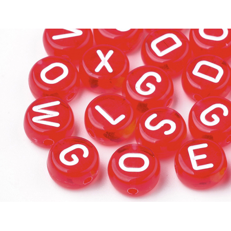 Acheter 200 perles rondes en plastique - lettres alphabet - rouge transparent - 7 mm - 3,99 € en ligne sur La Petite Epicerie...